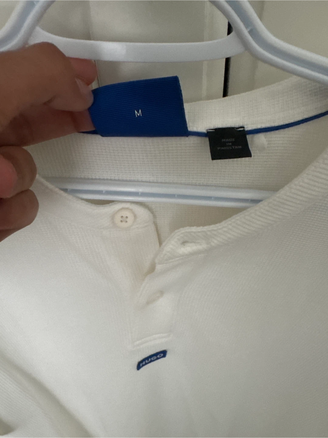 Hugo Boss White Waffle Knit Henley Shirt - Size M - photo 2