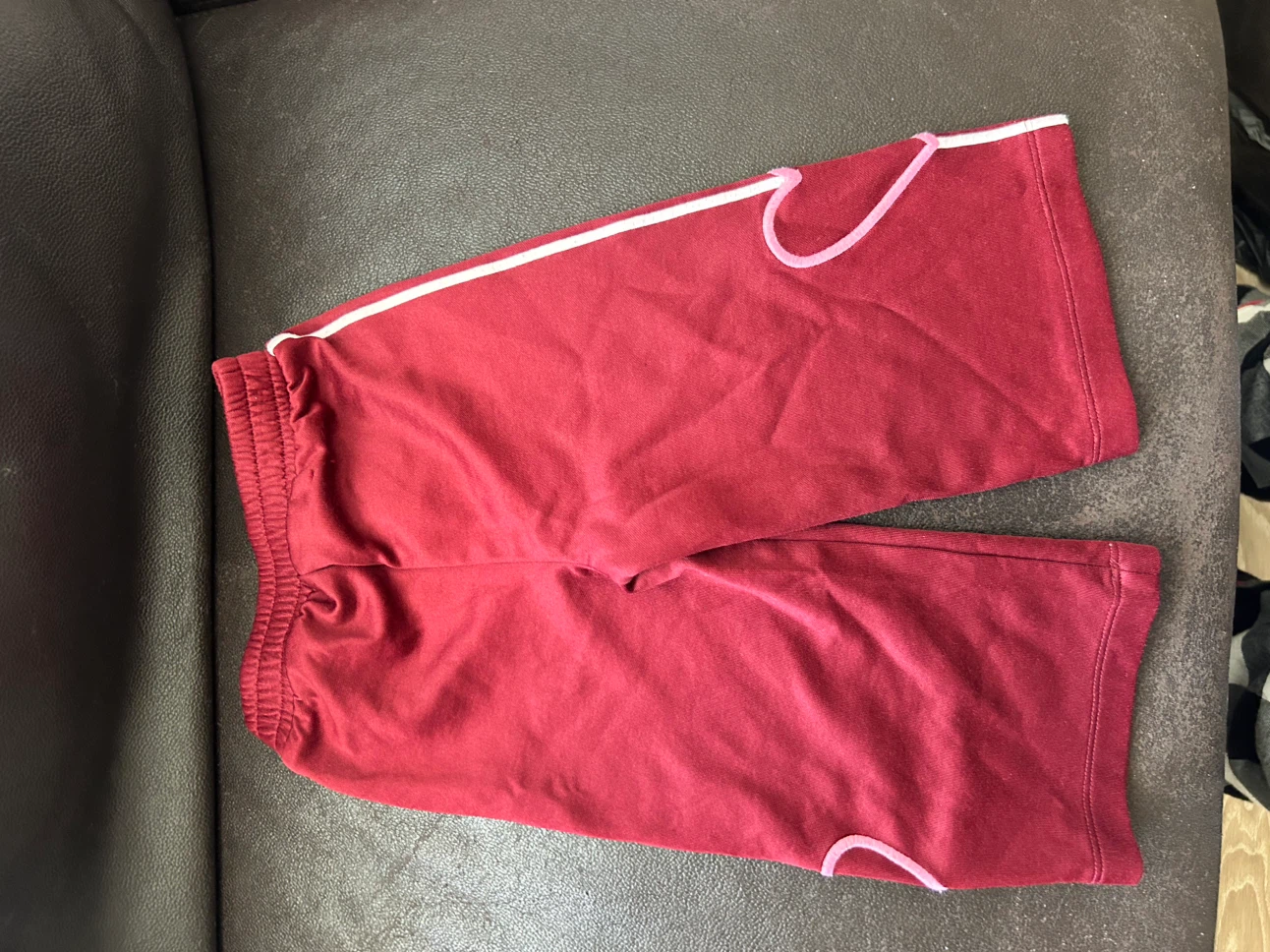 Red Athletic Shorts with White and Pink Stripe Detail - photo 2