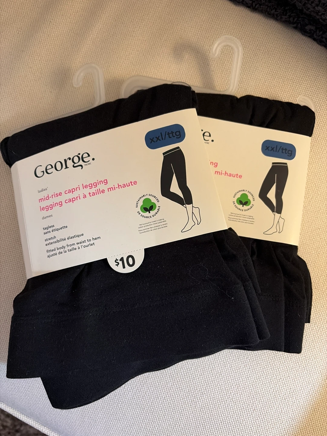 2 pair George. Ladies' Mid-Rise Capri Leggings XXL/TTG Black