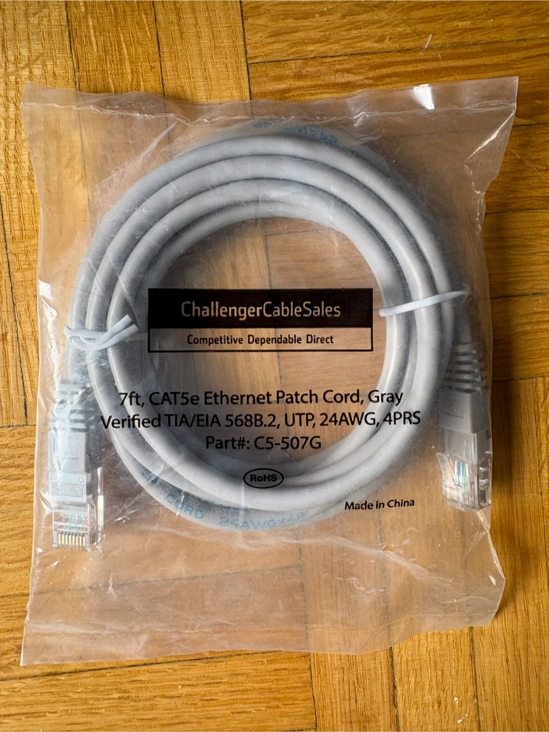 ChallengerCableSales 7ft CAT5e Ethernet Patch Cord, Gray