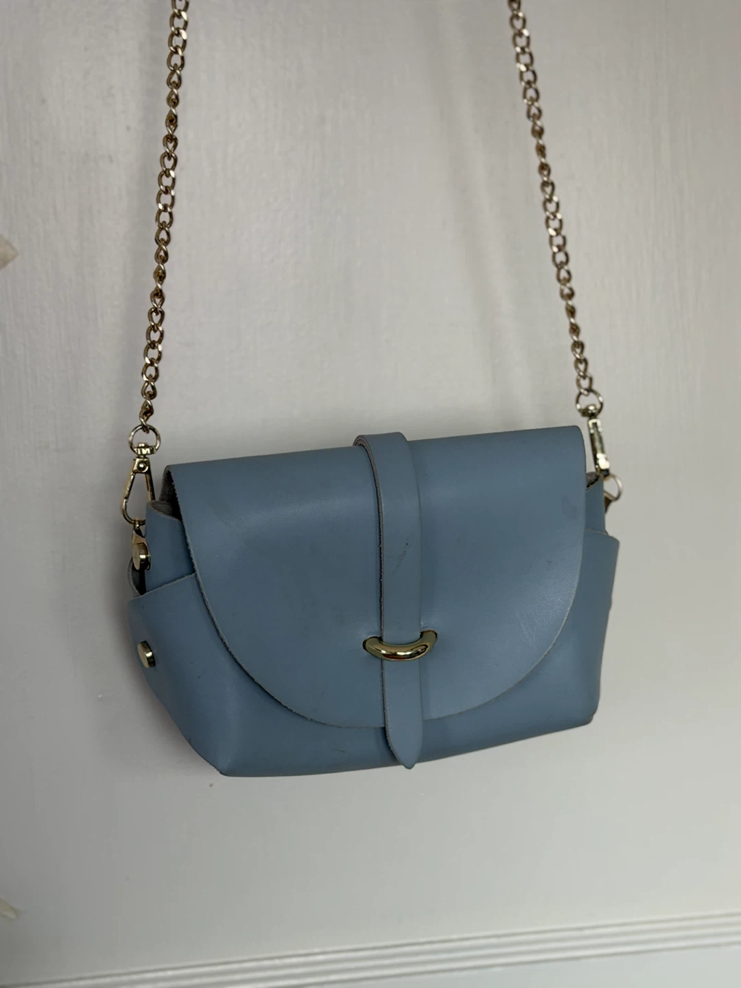 Pelle Light Blue Leather Crossbody Bag