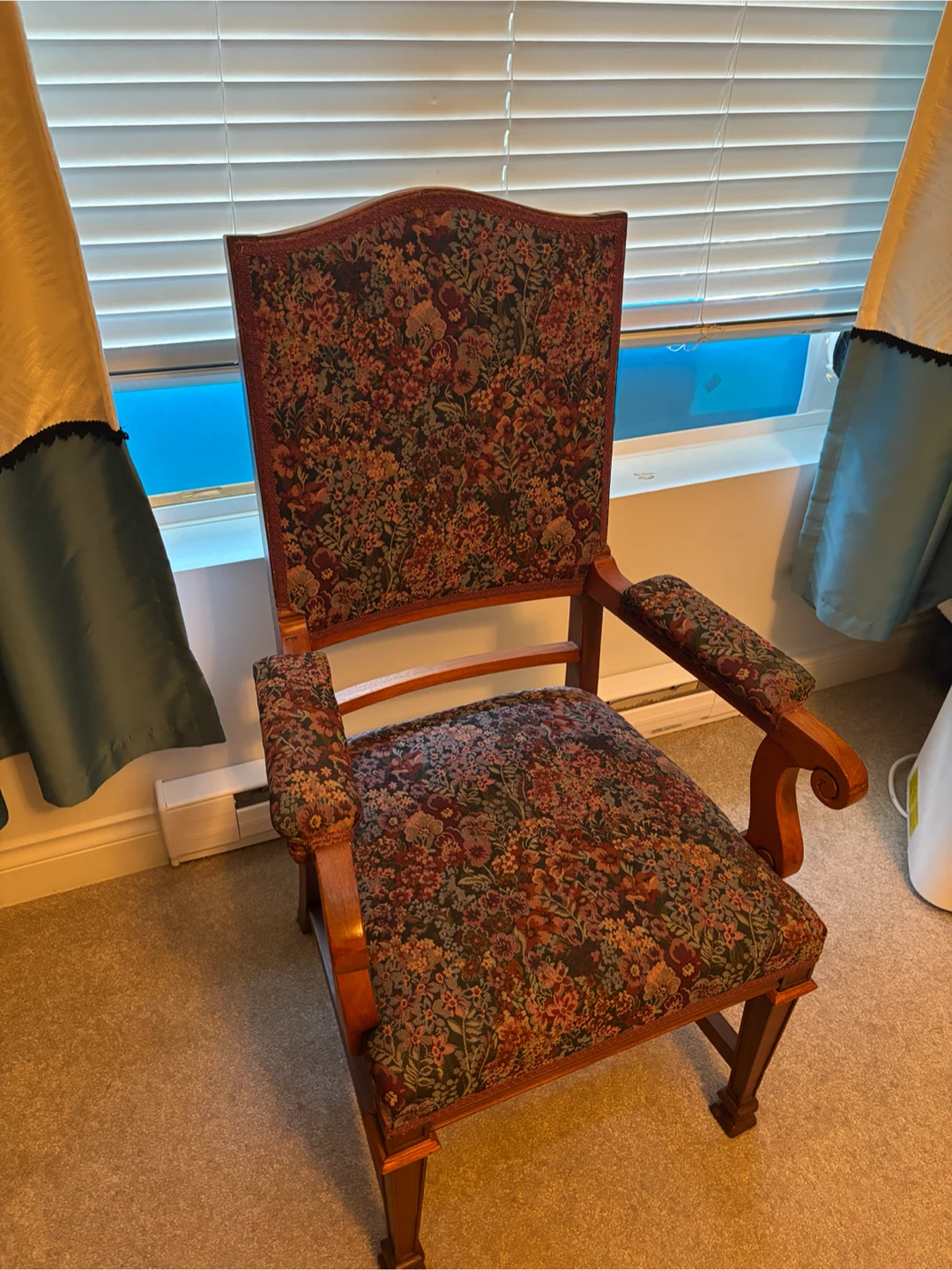 7 Vintage Upholstered Armchair and Footstool - photo 2