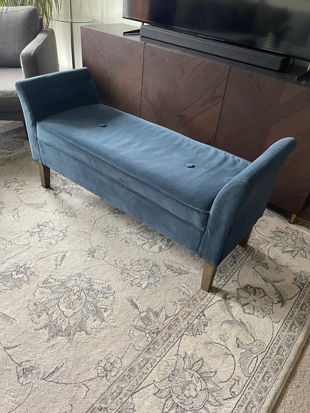 Blue Velvet Accent Bench - photo 4