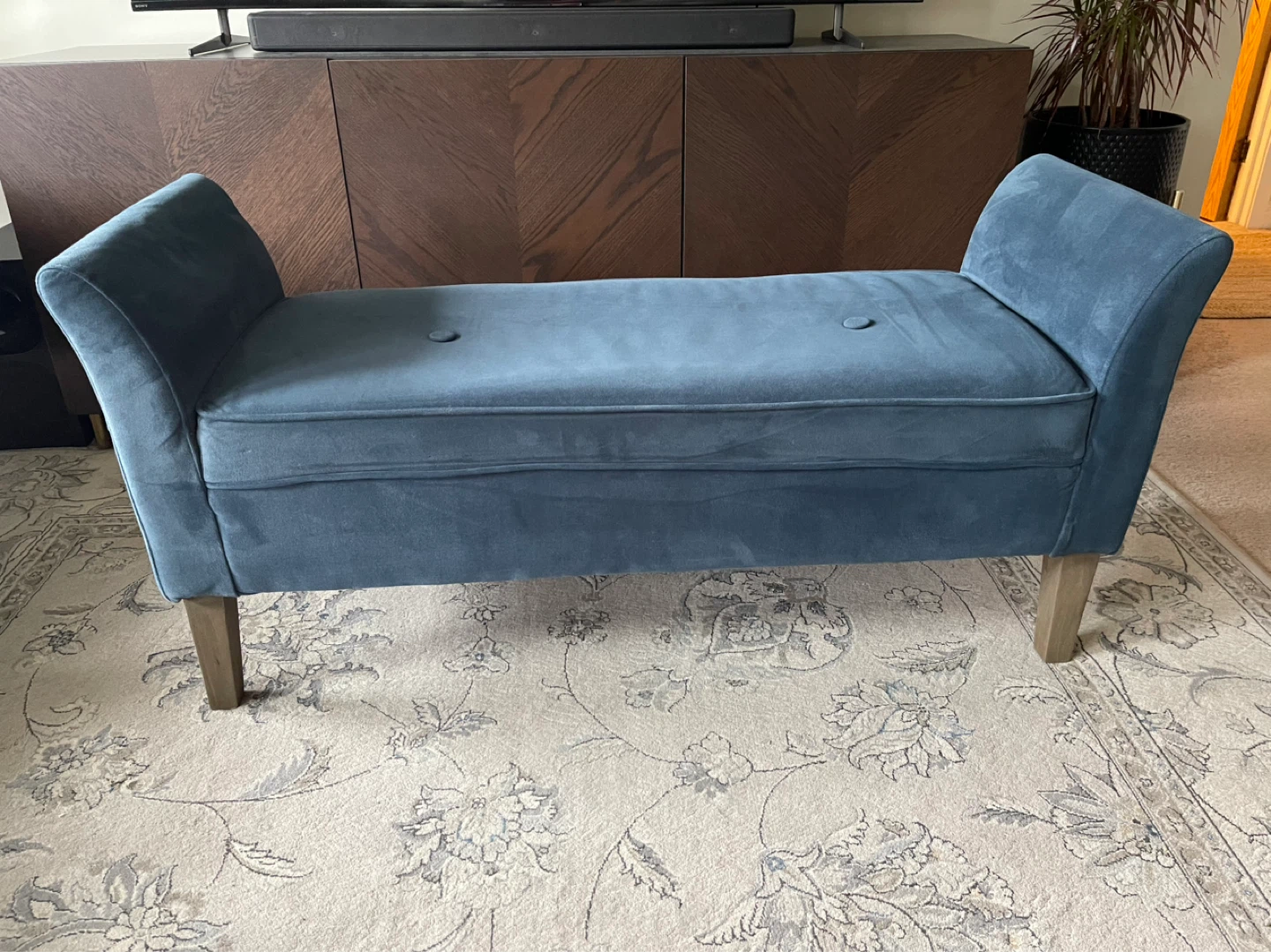 Blue Velvet Accent Bench