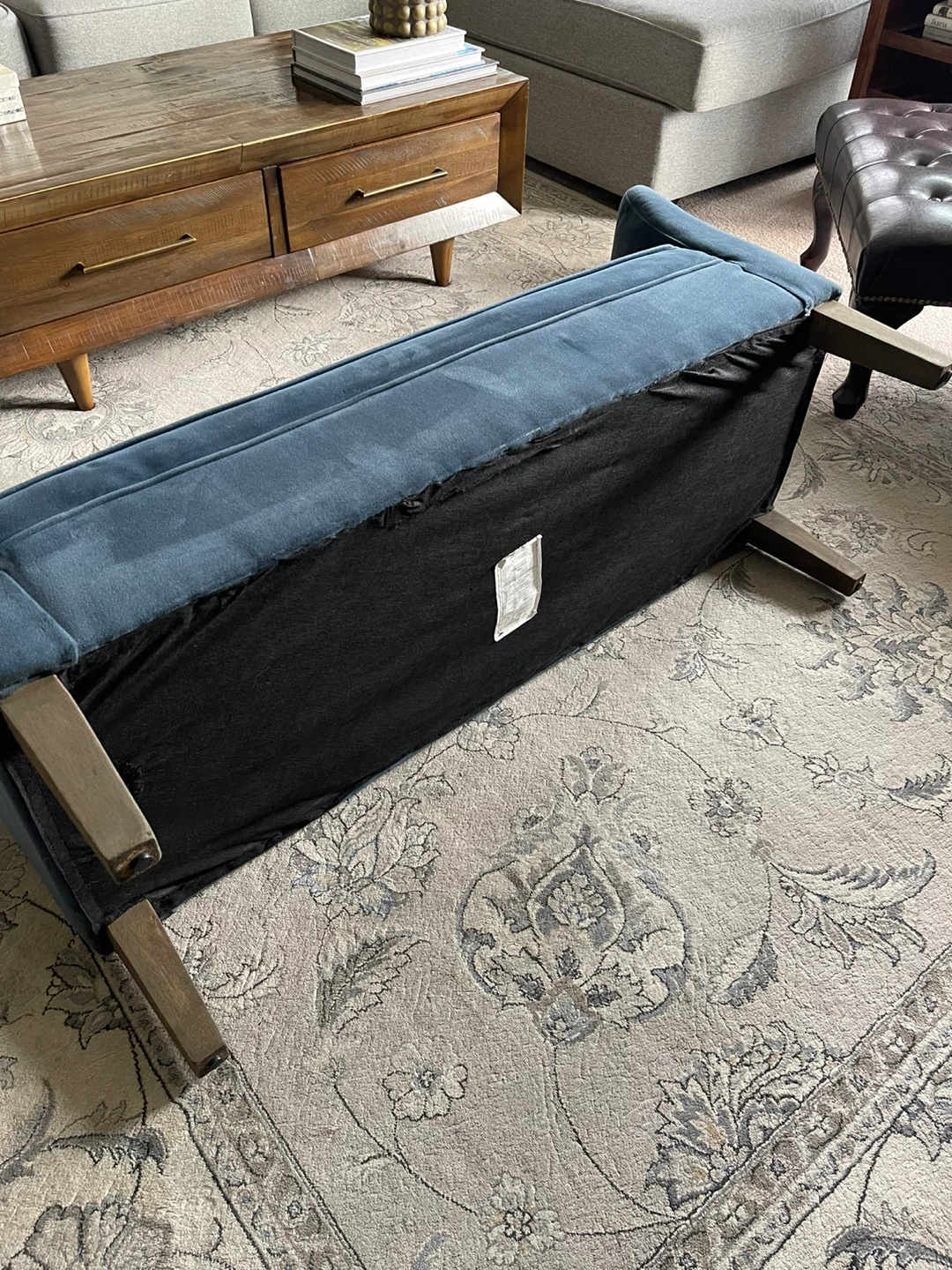 Blue Velvet Accent Bench - photo 3