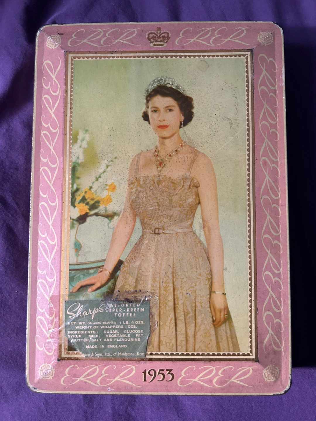 Vintage Queen Elizabeth II 1953 Tin and King Charles III Tin