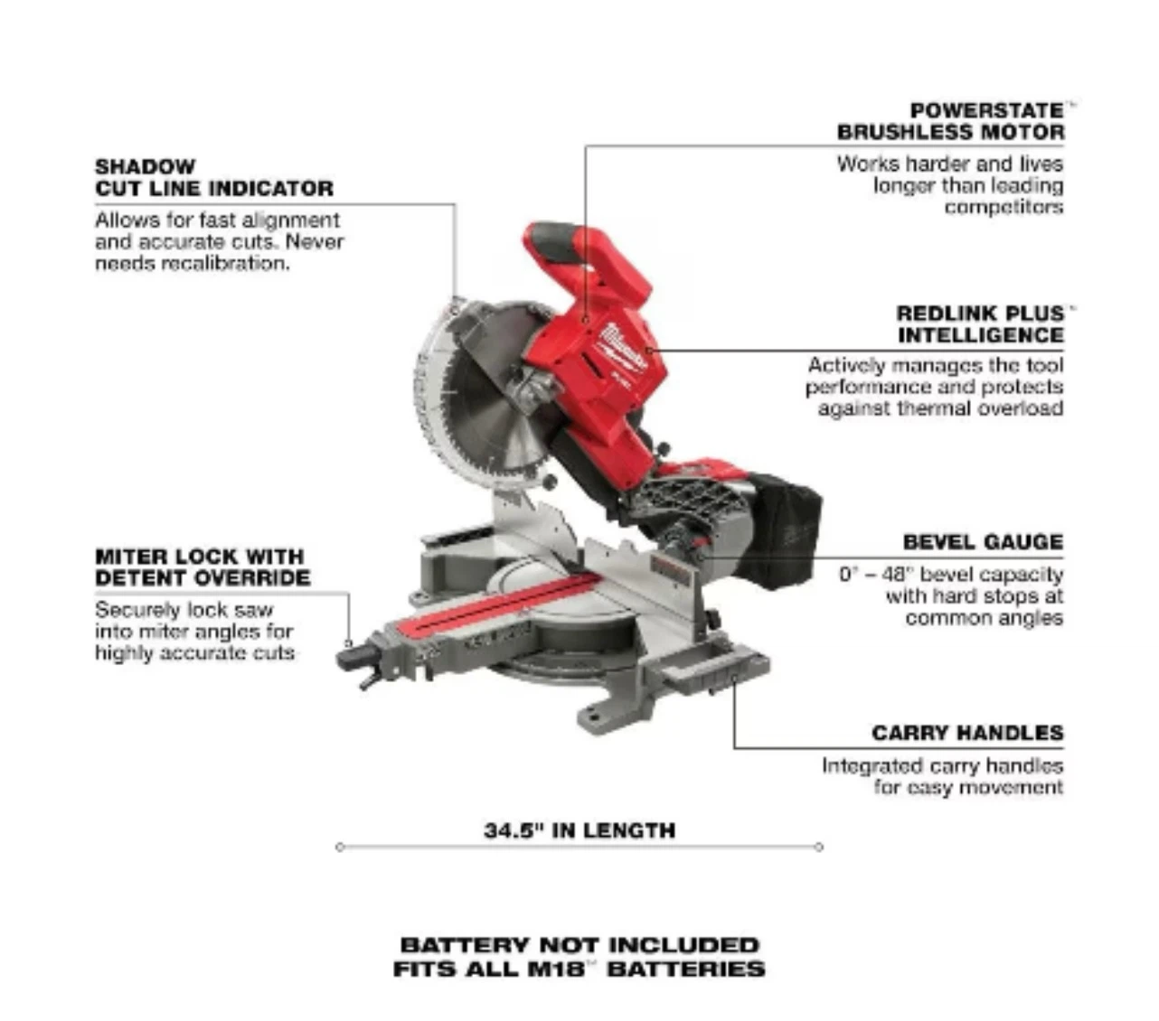 Milwaukee Tool M18 FUEL 18V 10-inch Dual Bevel Sliding Mitre Saw - photo 2