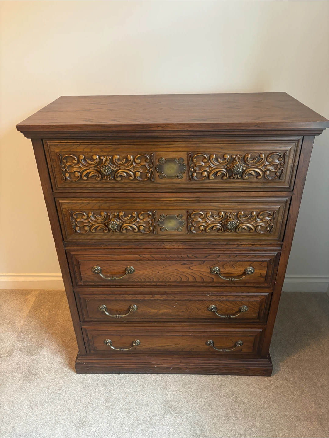 Wooden Dresser with Ornate Drawers