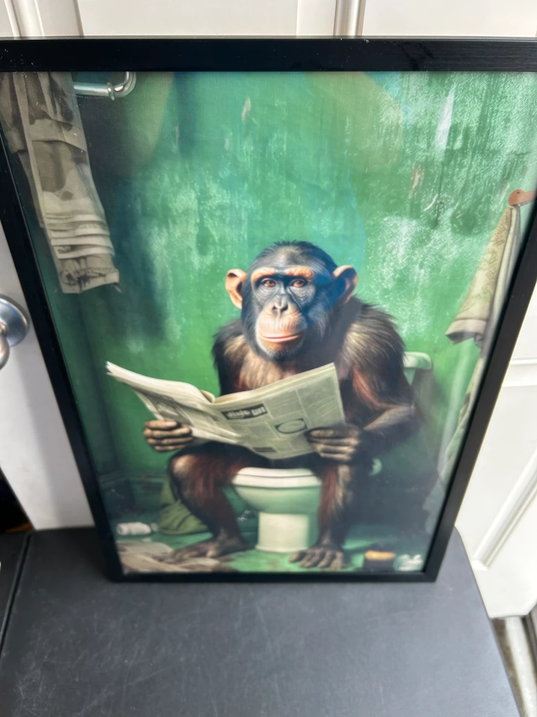 Framed Art Print: Chimpanzee Reading Newspaper - photo 2