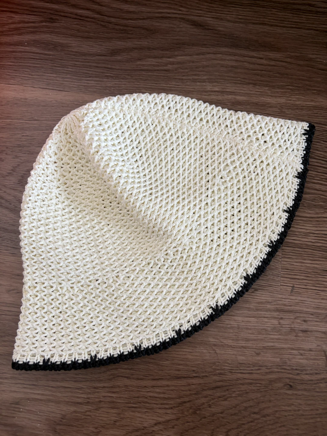 Cream Knit Hat with Black Trim