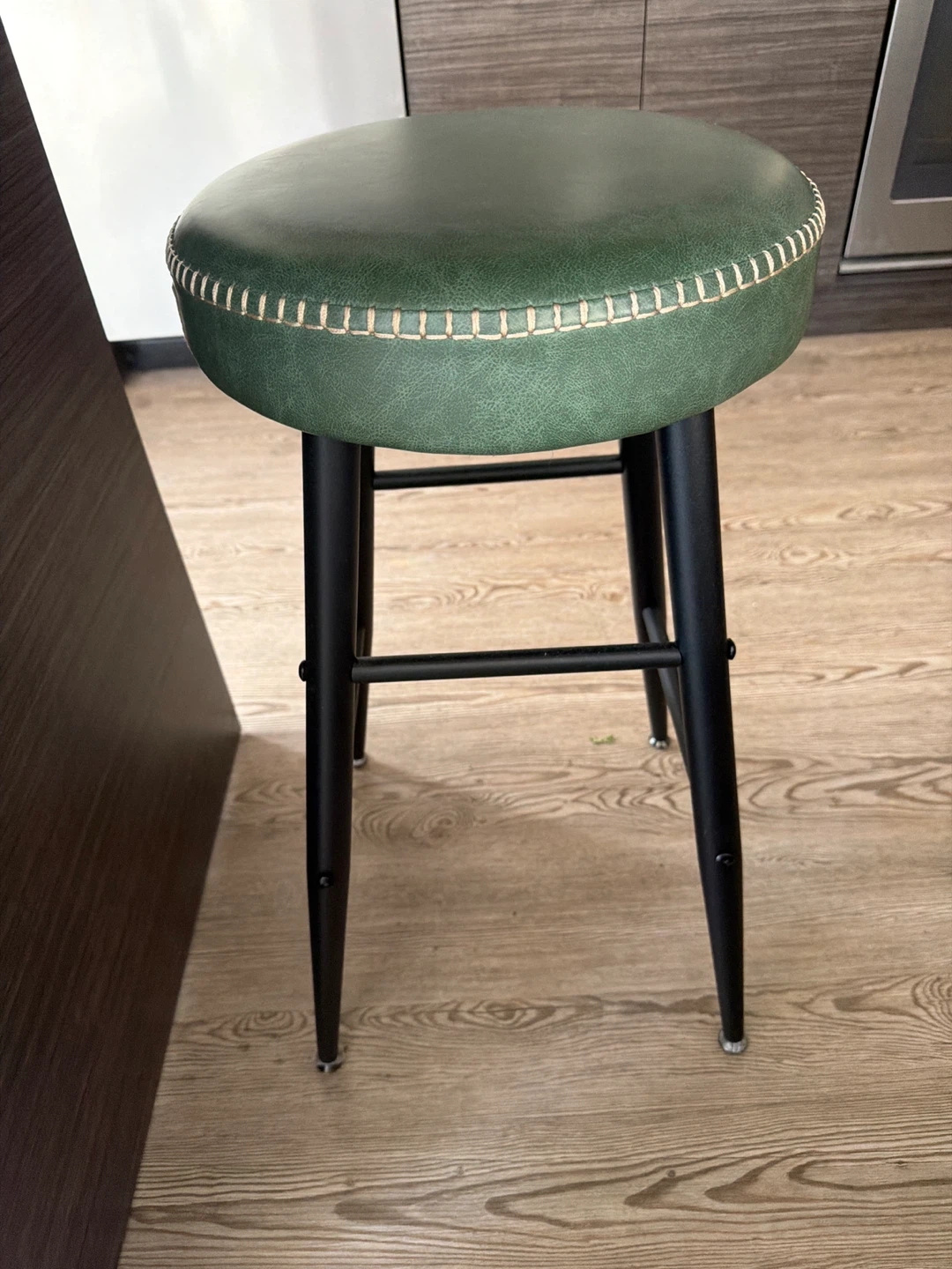 Green Faux Leather Bar Stool with Stitching