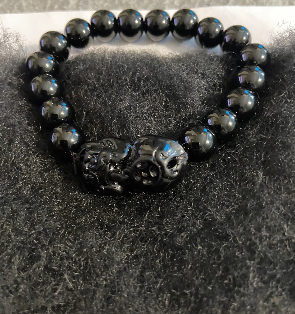 Black Beaded Bracelet with Charm