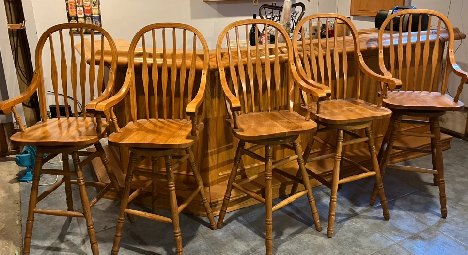 Set of 5 Solid Oak Swivel Bar Chairs