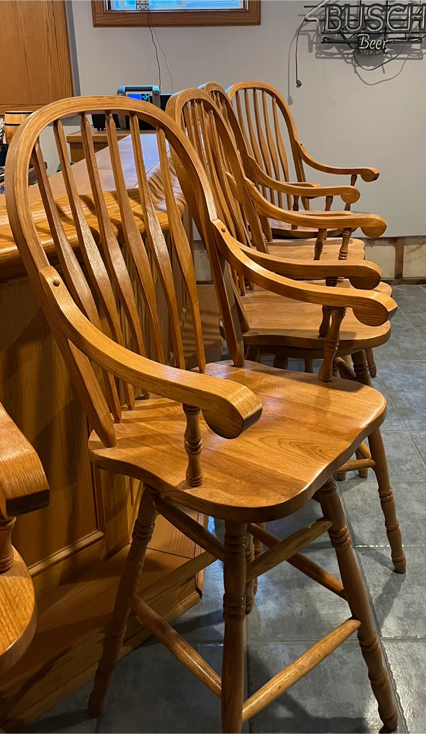 Set of 5 Solid Oak Swivel Bar Chairs - photo 2