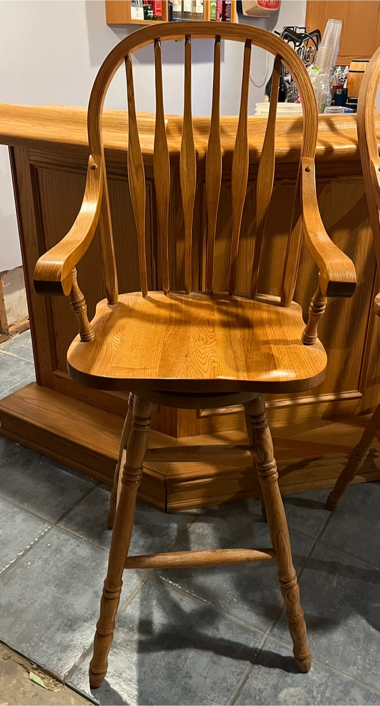 Set of 5 Solid Oak Swivel Bar Chairs - photo 3