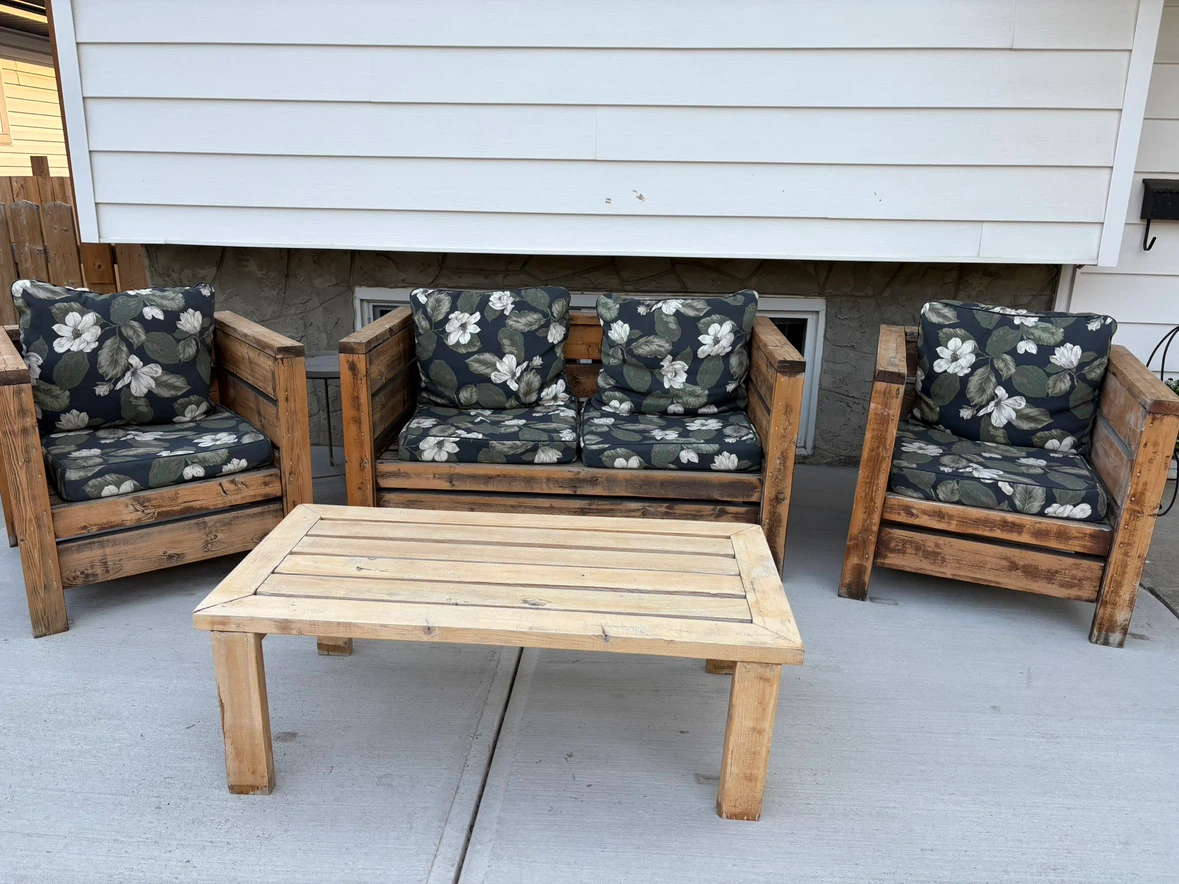 Handmade Custom Wooden patio chair with floral cushions