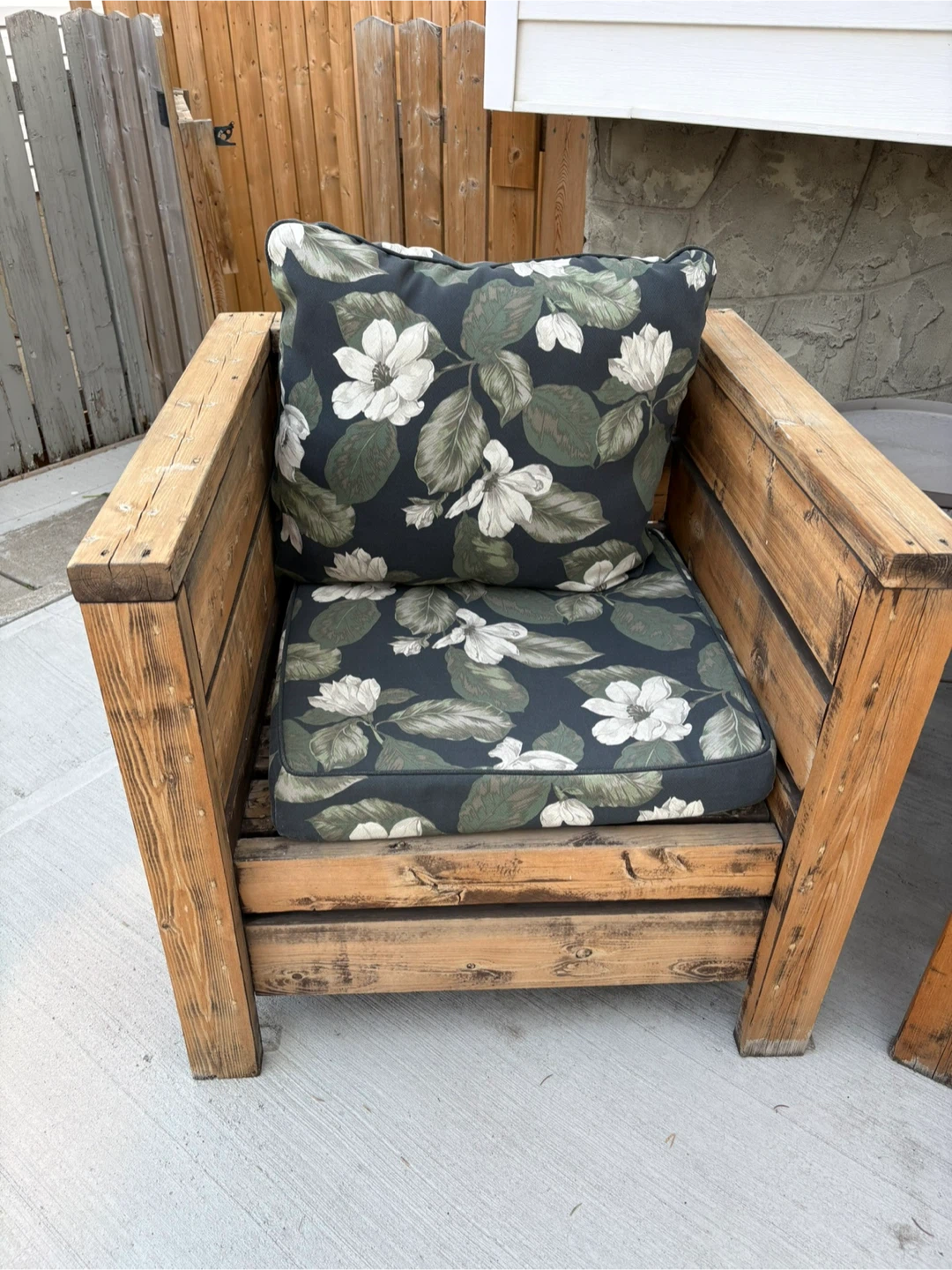 Handmade Custom Wooden patio chair with floral cushions - photo 3