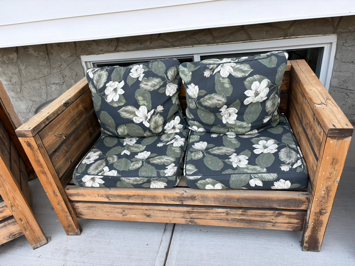 Handmade Custom Wooden patio chair with floral cushions - photo 5