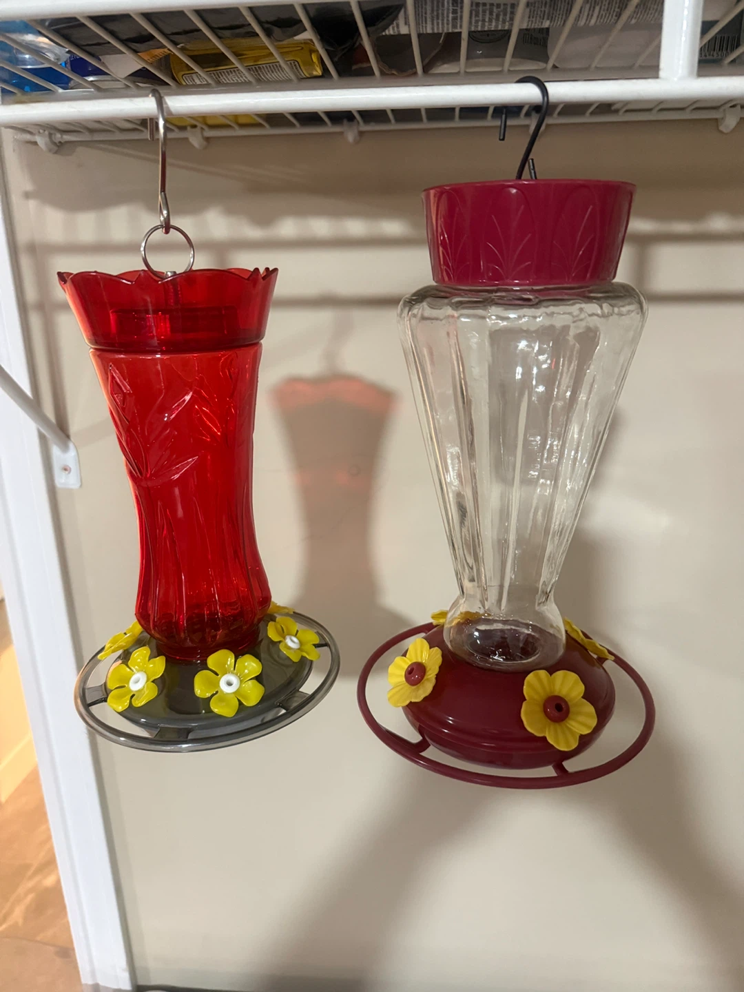 Set of 2 Glass and Plastic Hummingbird Feeders