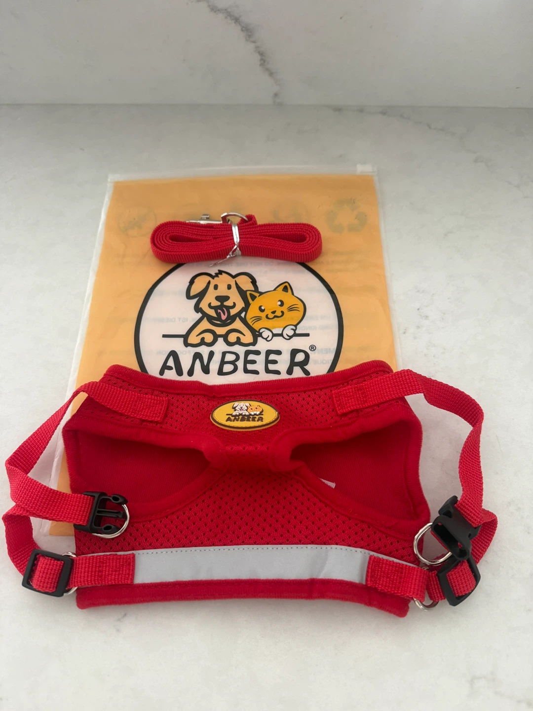 ANBEER Red Dog Harness and Leash Set