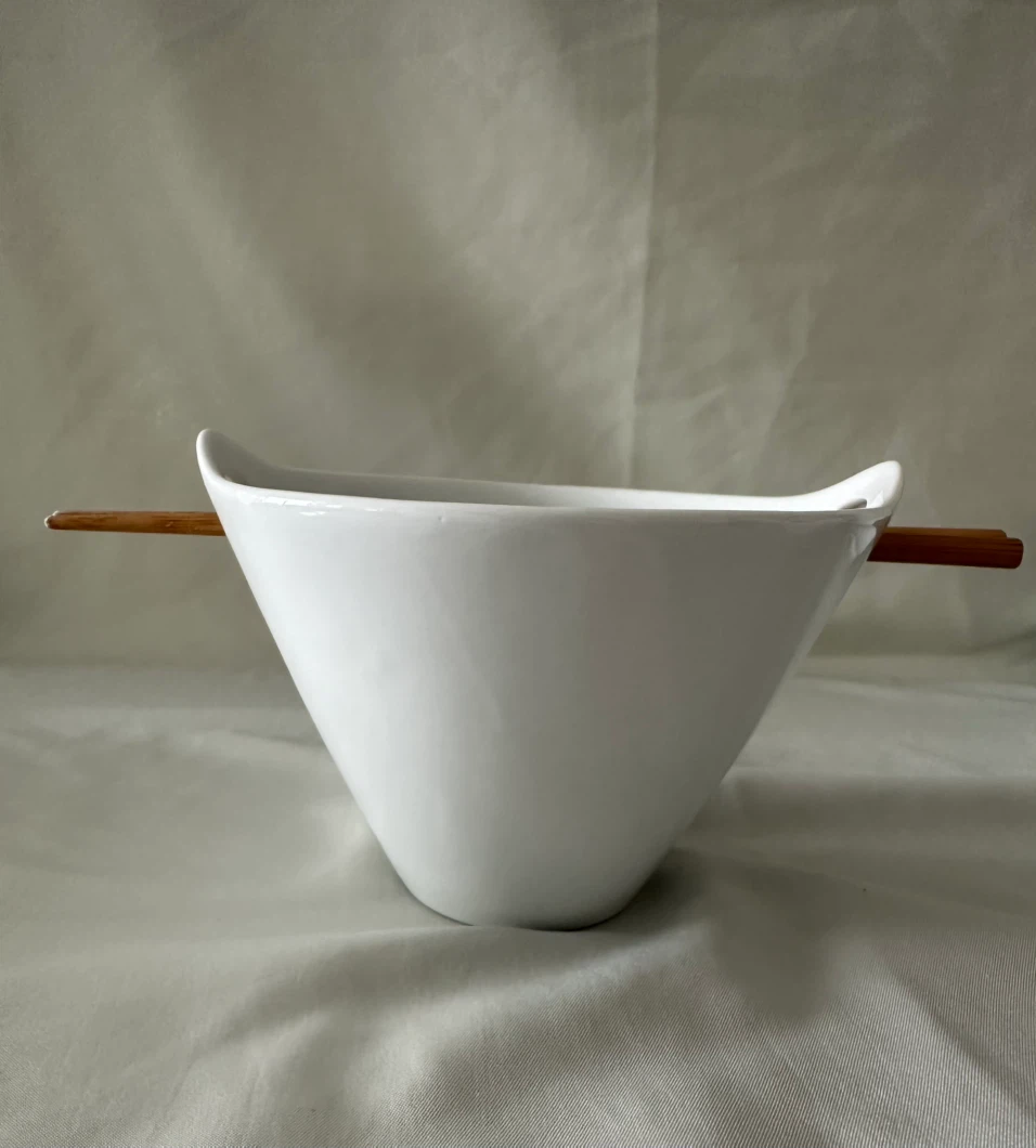 White Ceramic Ramen Bowl Set with Chopsticks - photo 2