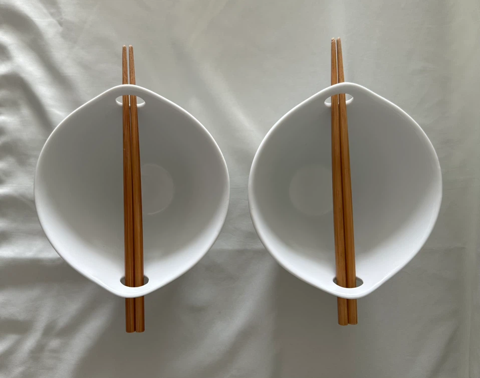 White Ceramic Ramen Bowl Set with Chopsticks - photo 3