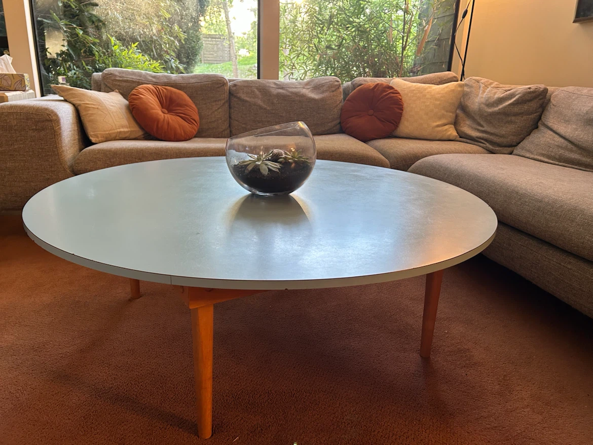 Blue round coffee table