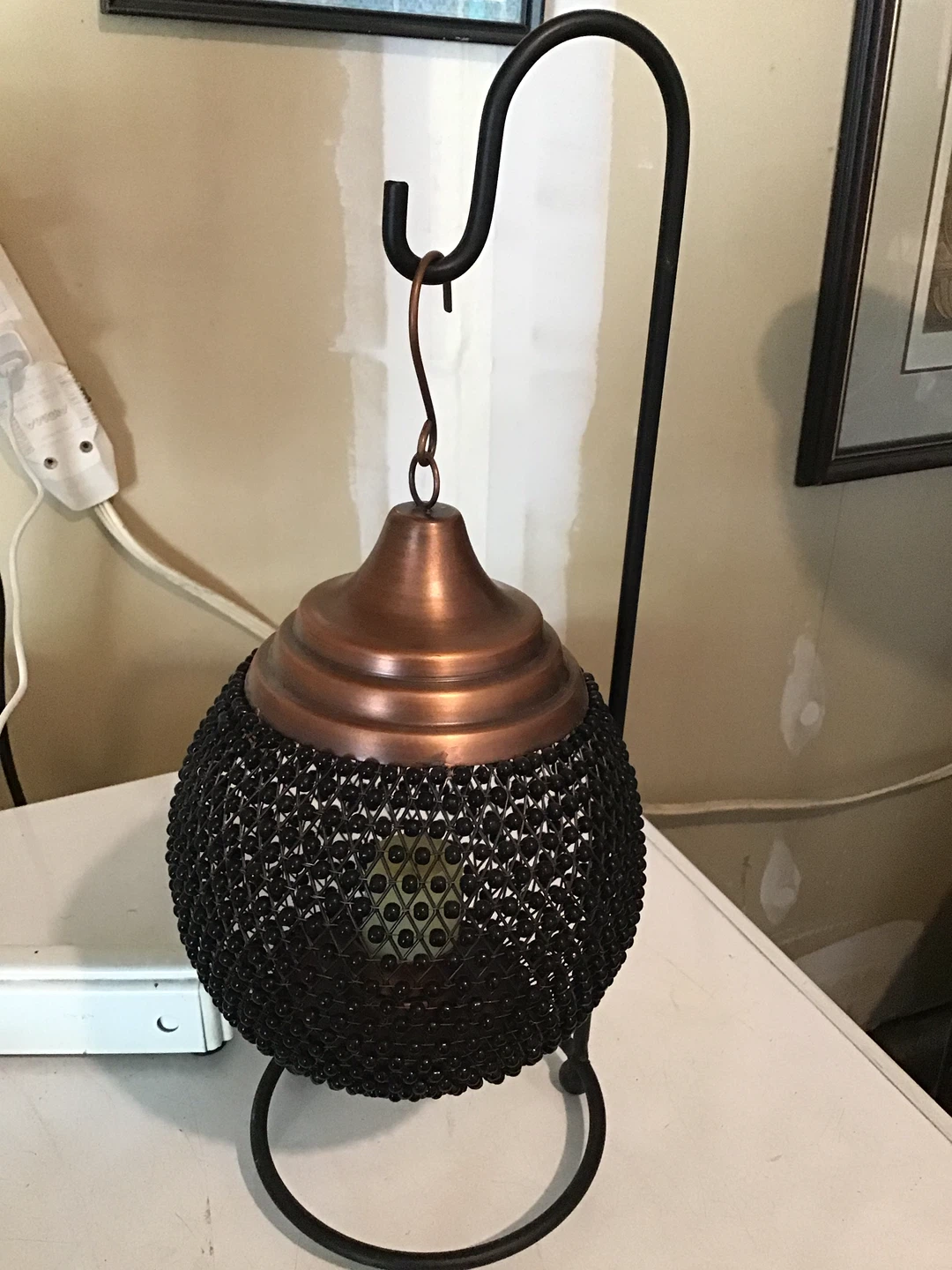 Copper Top Beaded Lantern with Stand