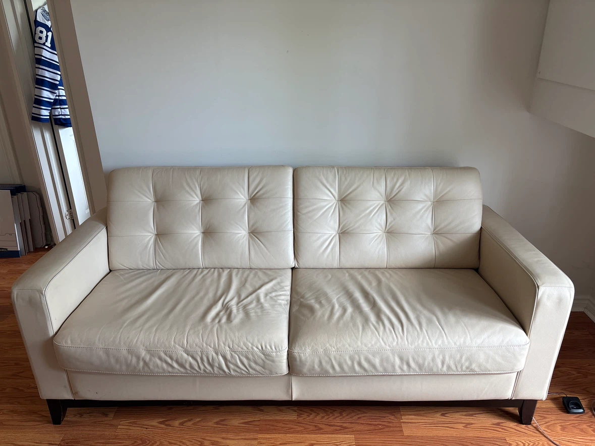 Cream Leather Loveseat Sofa