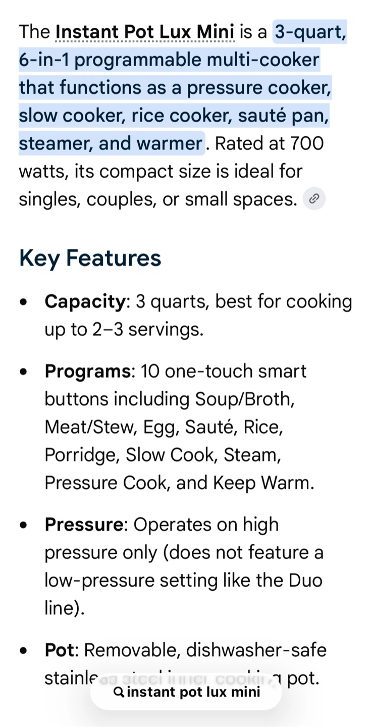 Instant Pot Lux Mini 3 Quart Multi-Cooker - photo 3