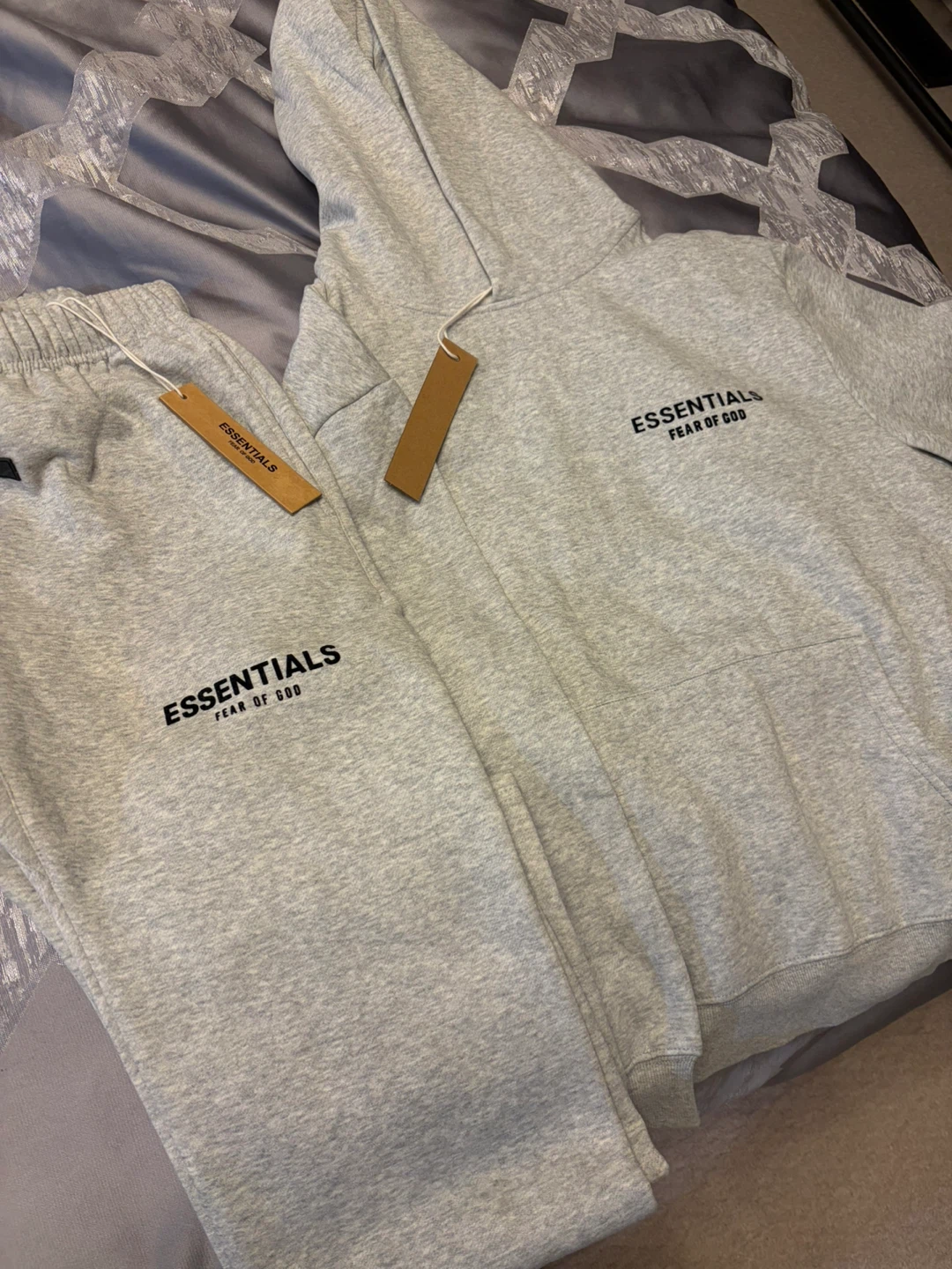 NEW ESSENTIALS FEAR OF GOD Grey Hoodie and Sweatpants Set
