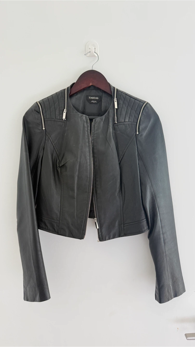 Bebe Black Leather Cropped Moto Jacket - photo 2