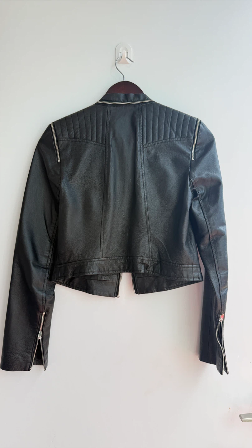 Bebe Black Leather Cropped Moto Jacket - photo 3