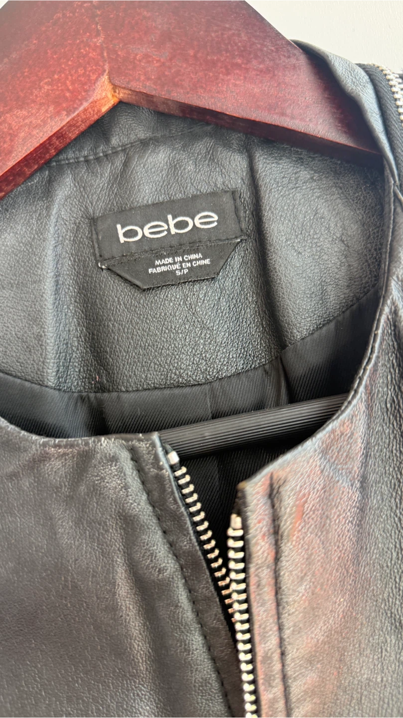 Bebe Black Leather Cropped Moto Jacket - photo 4