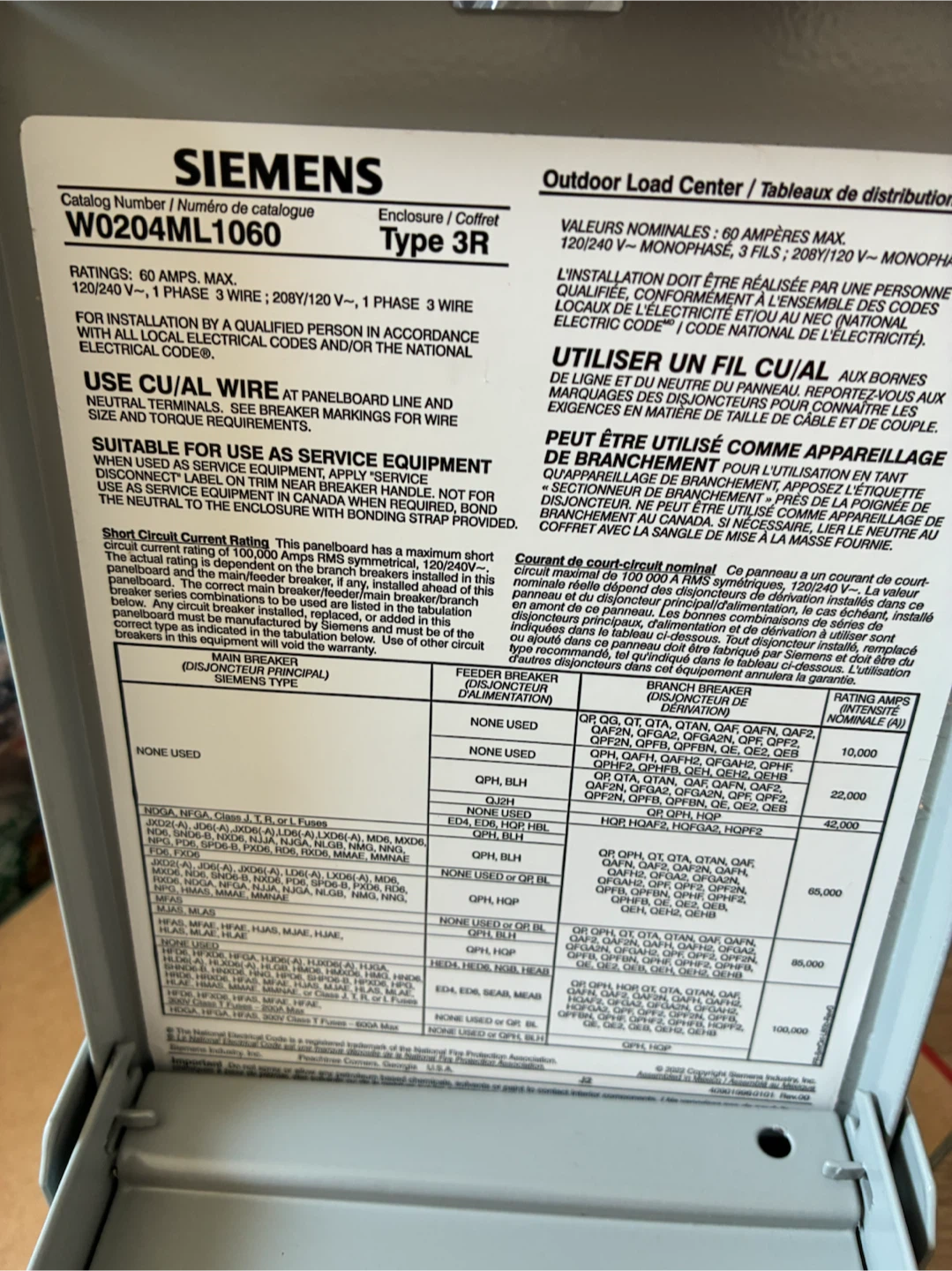 Siemens 60 Amp Outdoor Load Center W0204ML1060 - photo 4