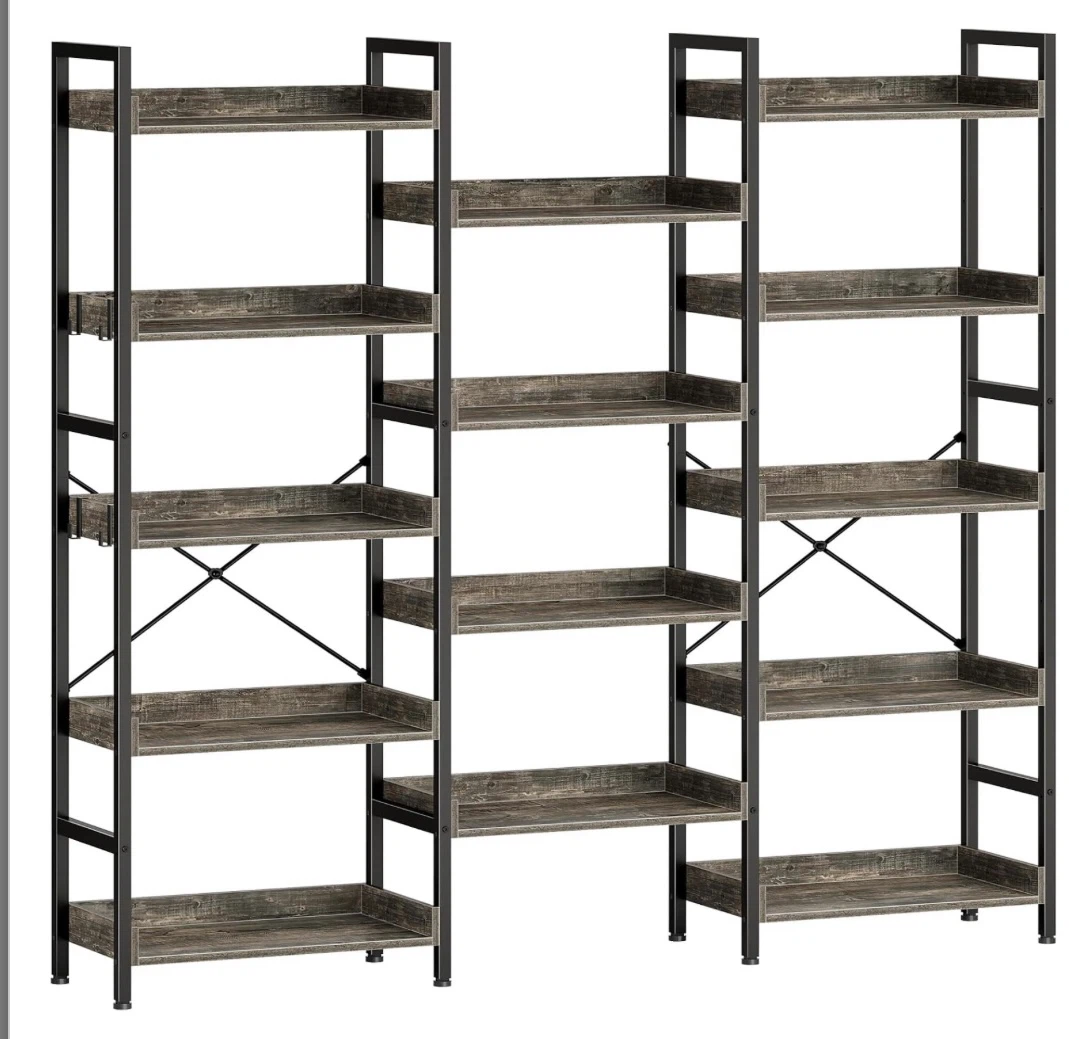 Rolanstar Triple Bookshelf, 5 Tier- 14 Shelves