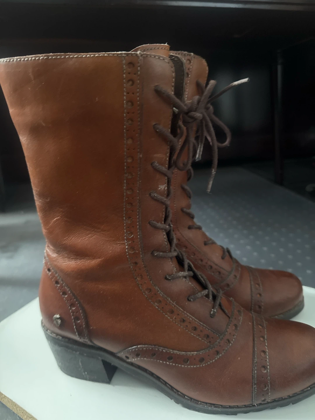 Brown Leather Lace-up Boots