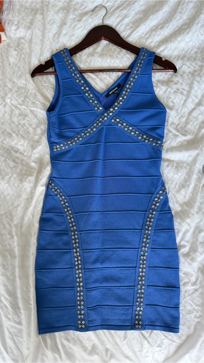 Wow Couture Blue Beaded Bodycon Dress