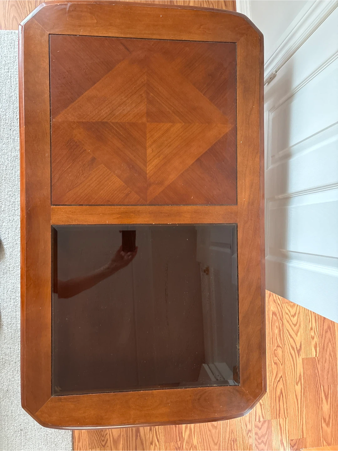 Wooden Coffee Table with Glass Insert and Drawer