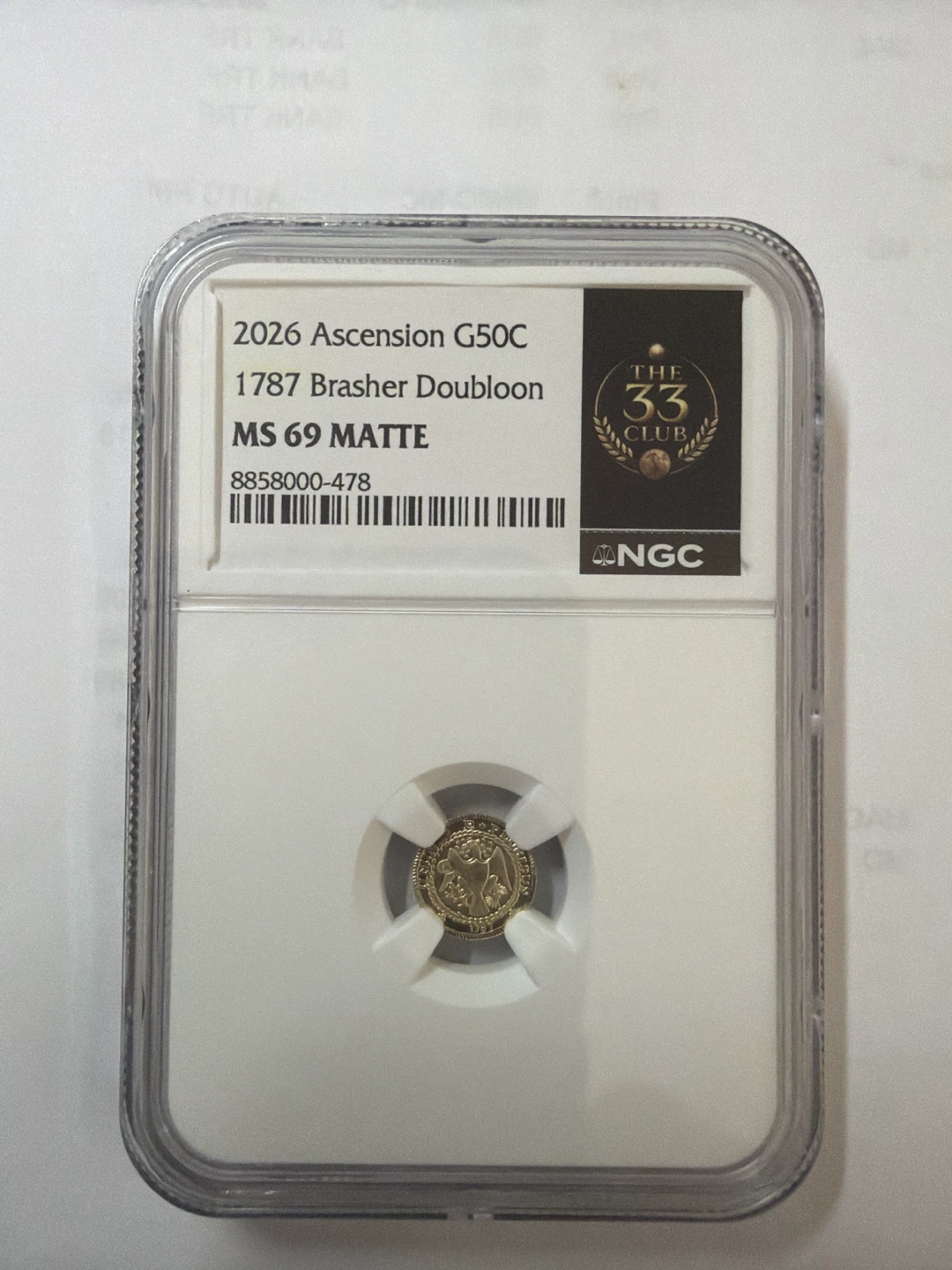 2026 Ascension G50C 1787 Brasher Doubloon MS 69 Matte