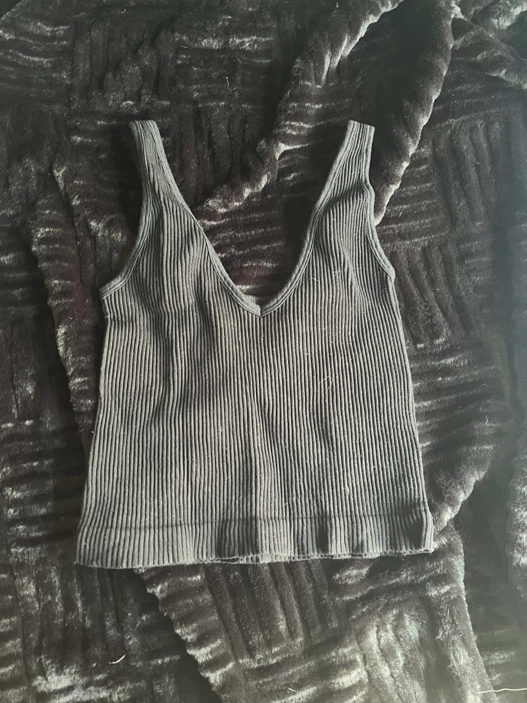 Black ribbed V-neck tank top