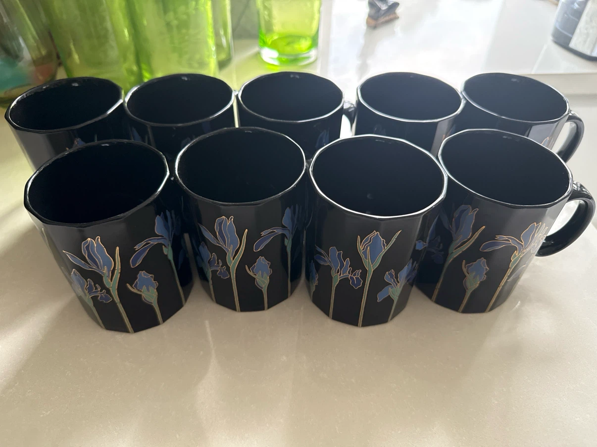 Set of 9  Vintage and Discontinued Otagiri Black Iris Mugs