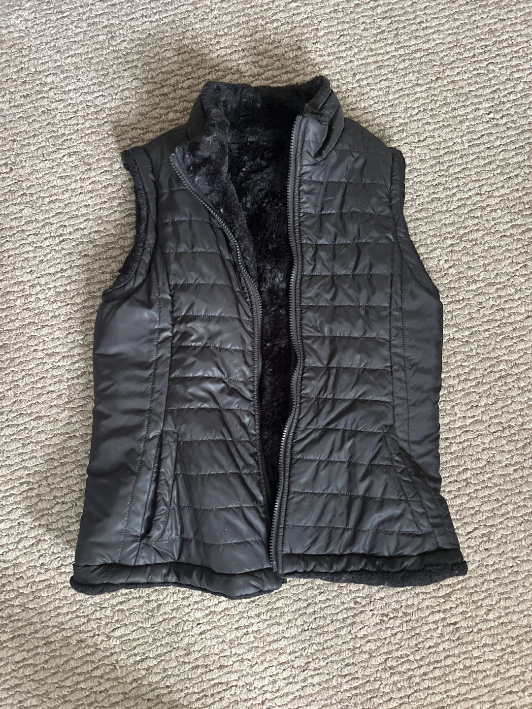 Black Puffer Vest with Faux Fur Lining