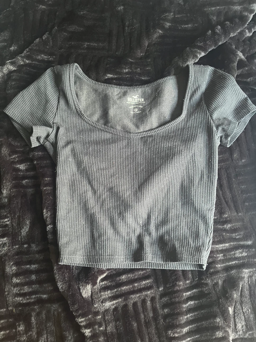 Hollister Black Ribbed Crop Top XS
