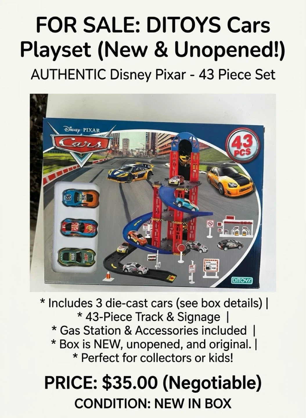 DITOYS Disney Pixar Cars Playset - 43 Pieces