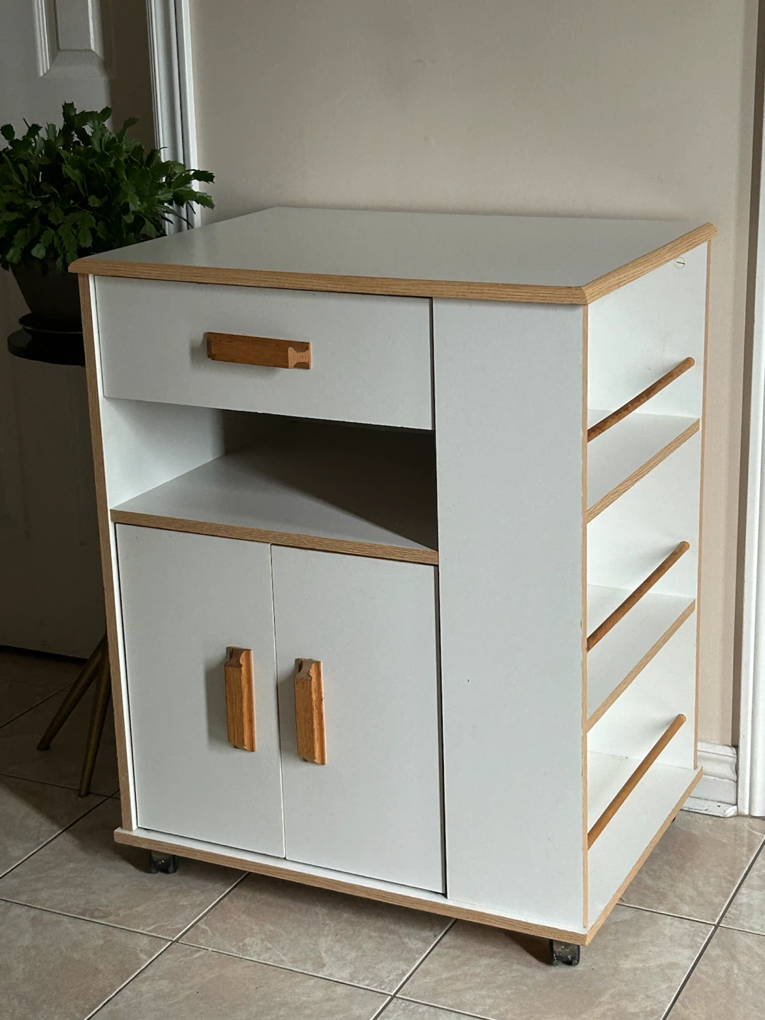 White Kitchen Cart with Wood Accents