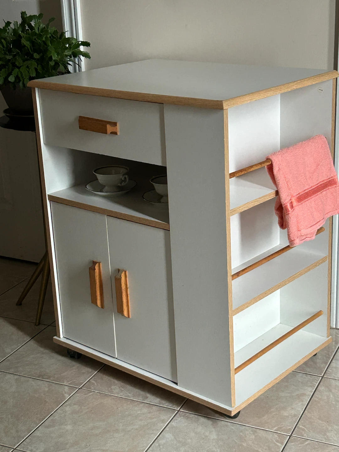 White Kitchen Cart with Wood Accents - photo 2