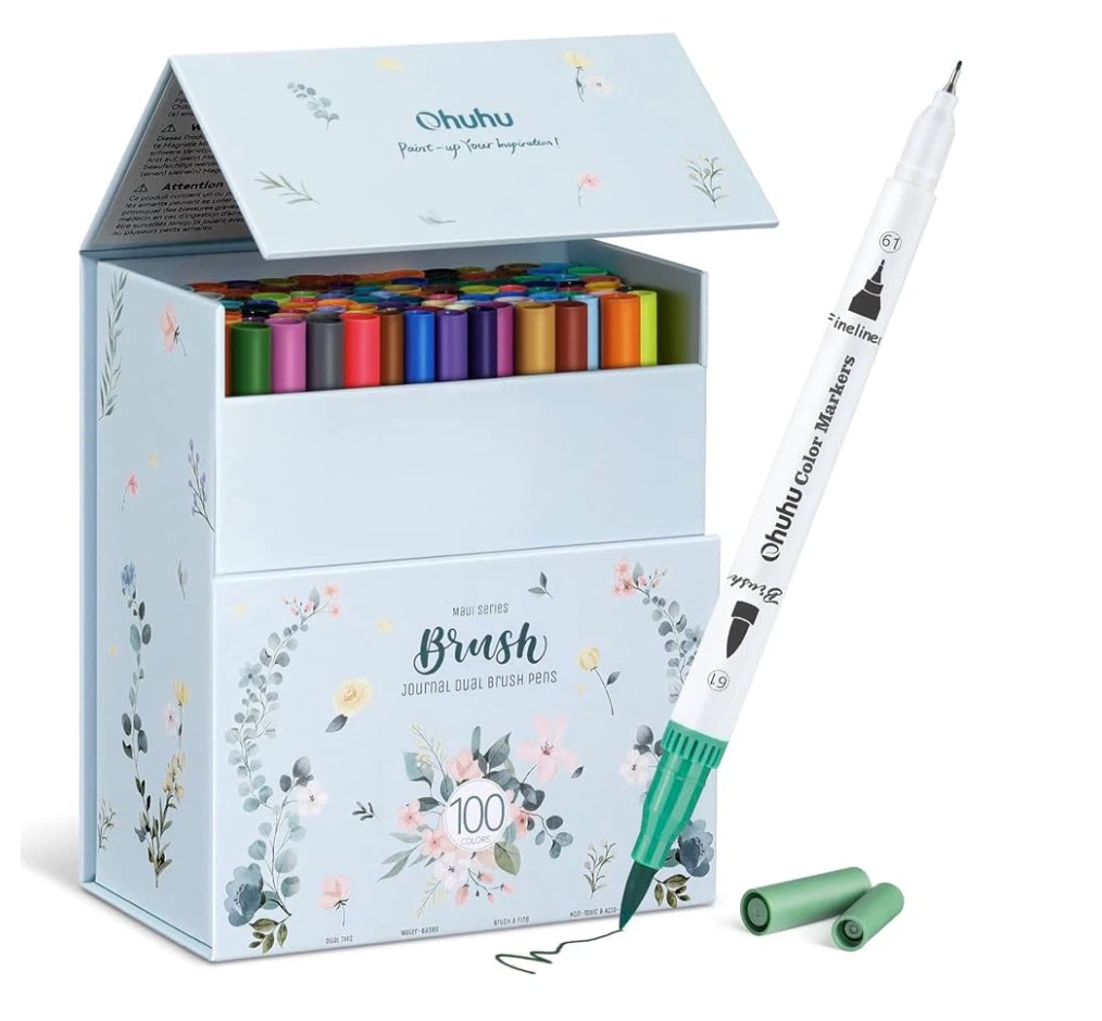 Ohuhu Adult Coloring Book Markers 100 Color Dual Tip Water-Based