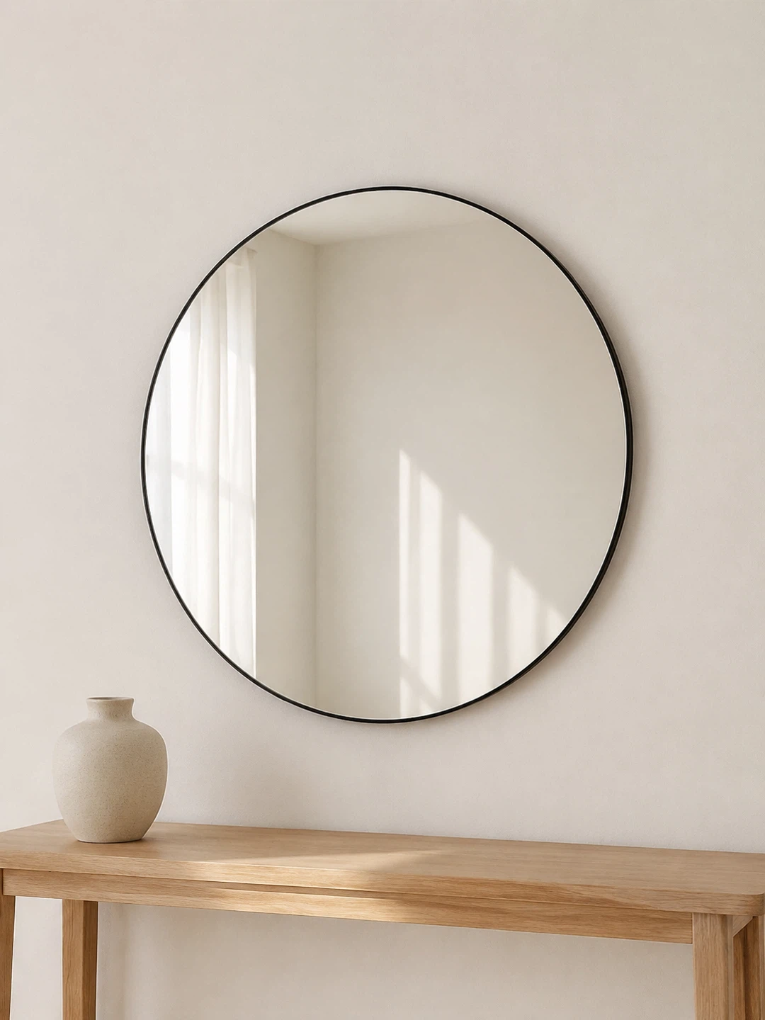 Round Wall Mirror with Black Frame 20 inches