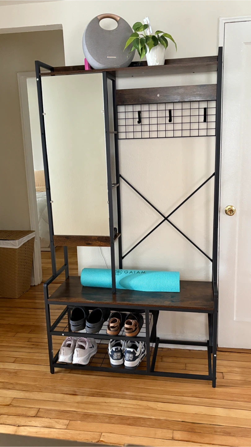 Hall Tree with Mirror and Shoe Storage
